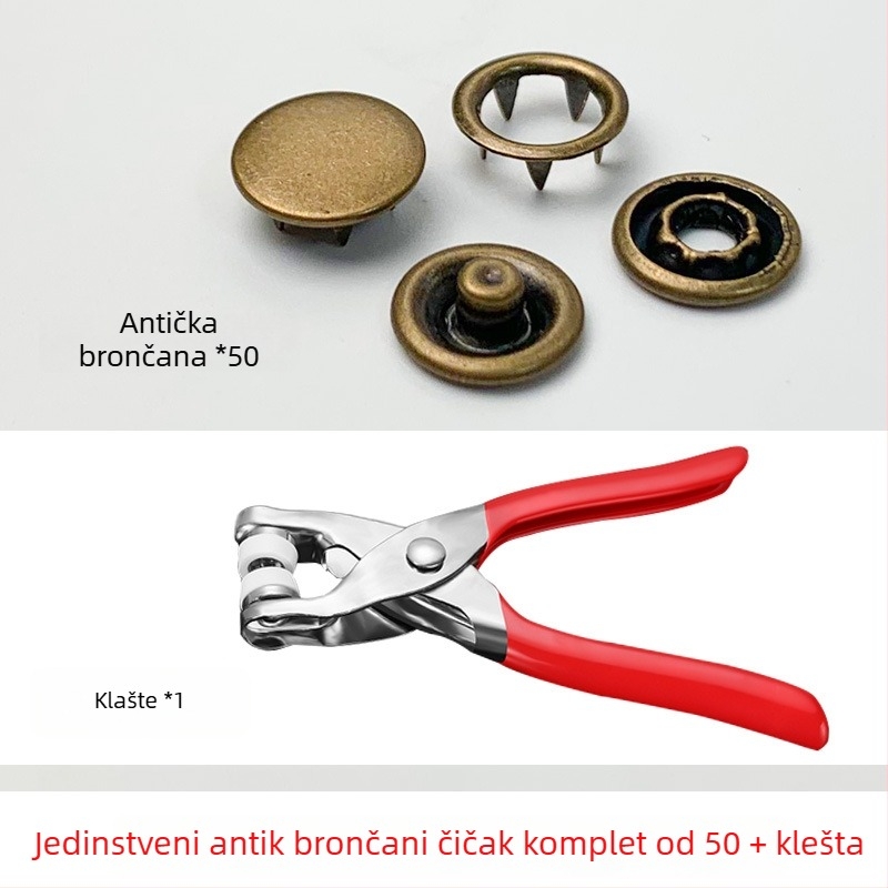 Metalne snap kopče s pet kandži, skrivenog dizajna za odjeću – uključuje alate za ugradnju