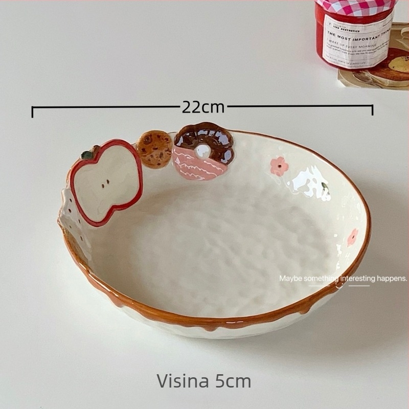 Porcelanski duboki tanjur u Ins stilu, s podglazurnim završnim slojem, okrugli, mikrovalno siguran, tanjur za doručak i desert.