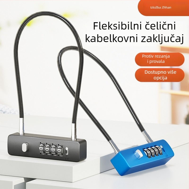 Mehanički lokot s čeličnim kabelom, promjer 5 mm, model G-GSGS-240420, pogodan za prtljagu, vrata ormarića i košare za bicikle
