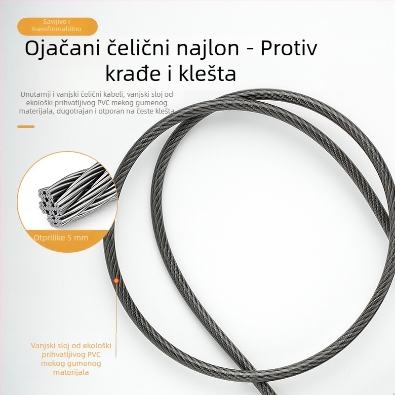 Mehanički lokot s čeličnim kabelom, promjer 5 mm, model G-GSGS-240420, pogodan za prtljagu, vrata ormarića i košare za bicikle