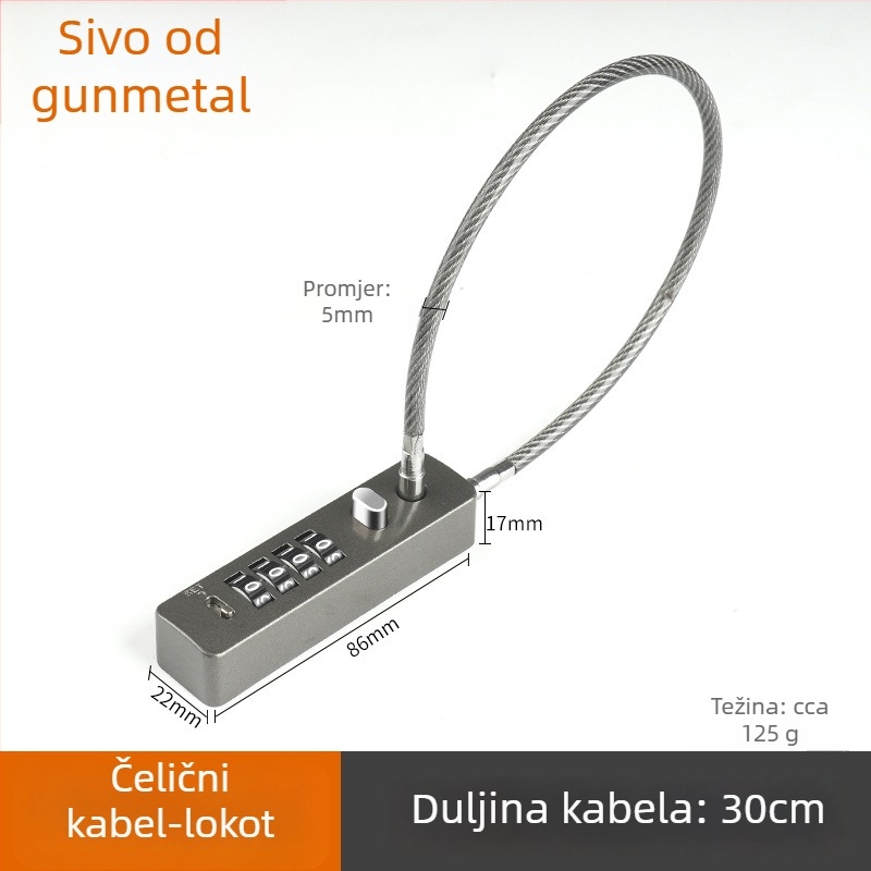 Mehanički lokot s čeličnim kabelom, promjer 5 mm, model G-GSGS-240420, pogodan za prtljagu, vrata ormarića i košare za bicikle