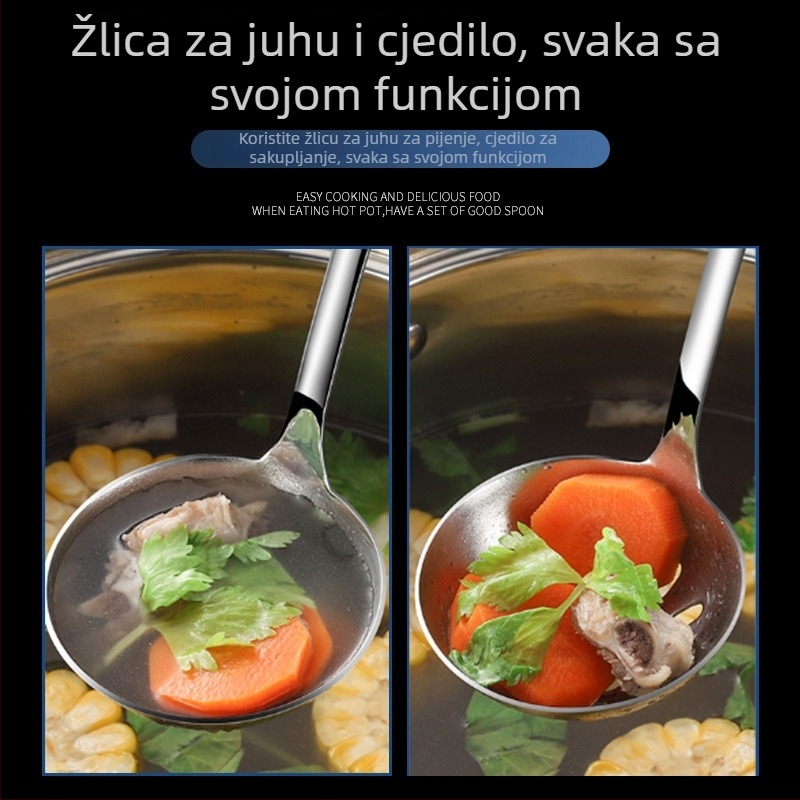 Žlice za juhu od nehrđajućeg čelika s dugom držkom i perforiranom glavom – set