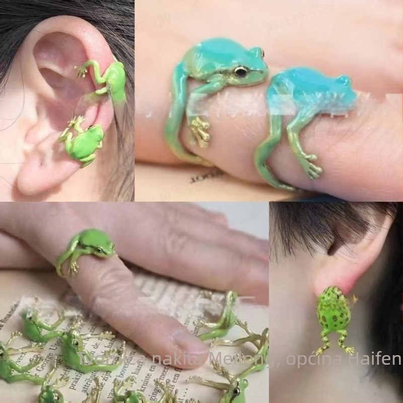 Žabji klipsovi za uši – bakar, crtani stil, efekt kapljajućeg ulja, ljeto 2024 izdanje
