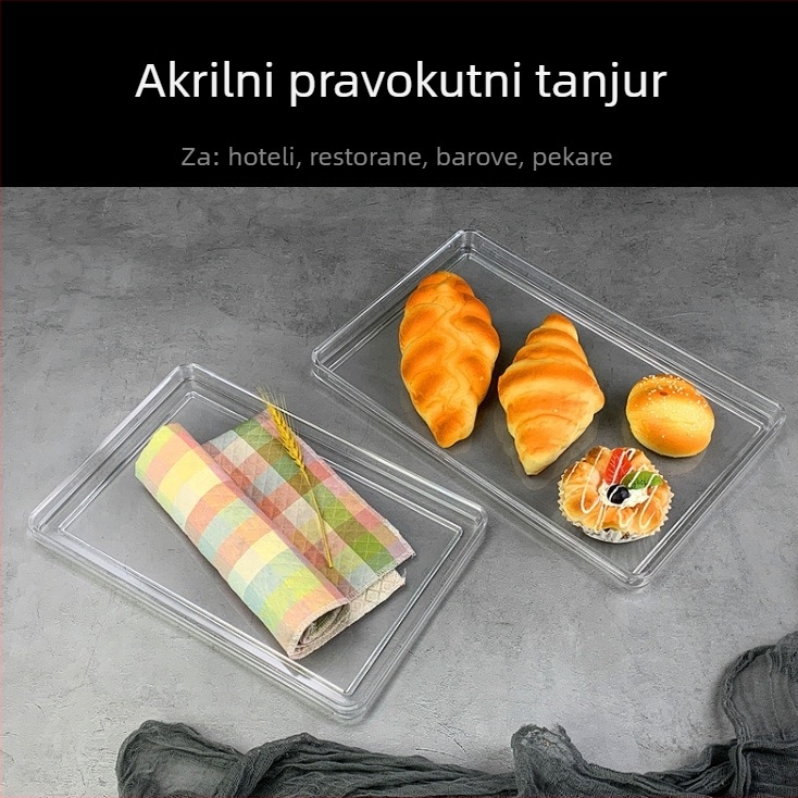PC plastični pravokutni pladanj za čaj s prozirno matt površinom, anti-drop, pogodan za hotele, restorane i sobe za goste