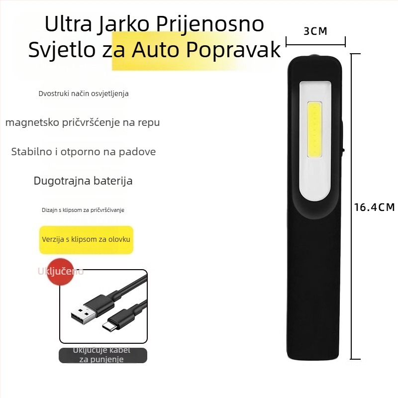Napajano LED svjetlo za popravak automobila, COB+CPE, 350+ lm, magnetska baza, 4-7 h trajanje osvjetljenja