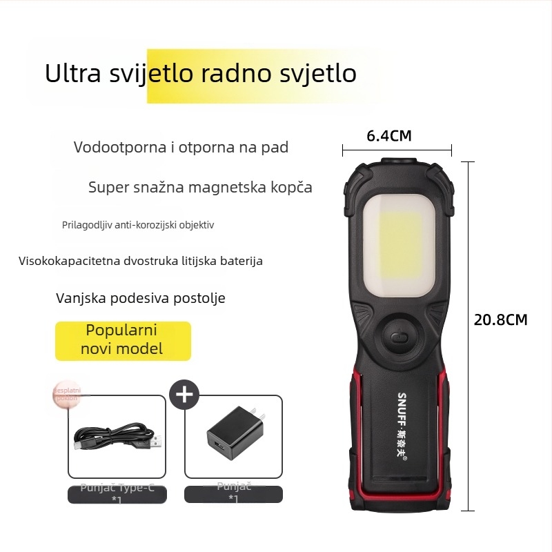Napajano LED svjetlo za popravak automobila, COB+CPE, 350+ lm, magnetska baza, 4-7 h trajanje osvjetljenja