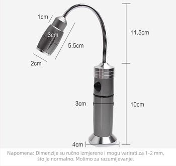 LED radna svjetiljka s fleksibilnom cijevi, Ledora čip, punjiva, podesivi fokus, tijelo od aluminijske legure, ≤100 lm