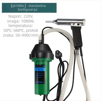 Industrijski pištolj za zavarivanje plastike toplim zrakom – 1080W, 50–580°C, 220V, duljina 220 mm