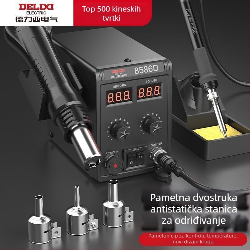 2-u-1 stanica za toplinski zrak i lemljenje, model 858, kućište od nehrđajućeg čelika, za konektore i tanke digitalne žice