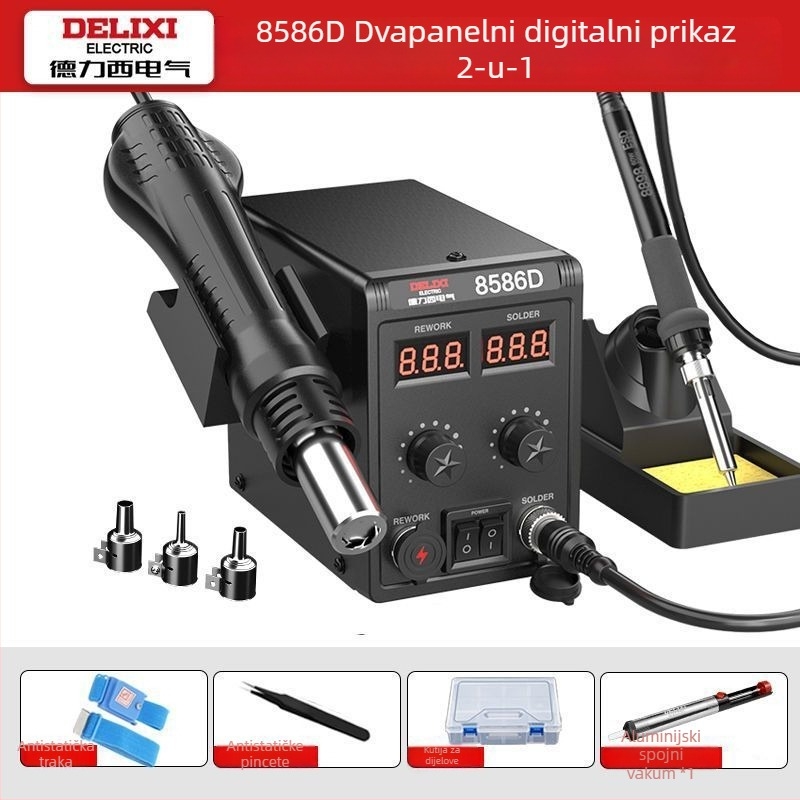 2-u-1 stanica za toplinski zrak i lemljenje, model 858, kućište od nehrđajućeg čelika, za konektore i tanke digitalne žice