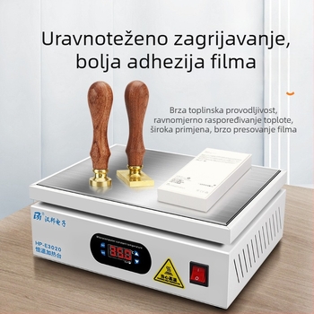 Stroj za toplinsko pečatiranje i zatvaranje folije za termičku redukciju, s drvenom ručkom, bakrenom glavom te četvrtastim ili kružnim voskom žigovima
