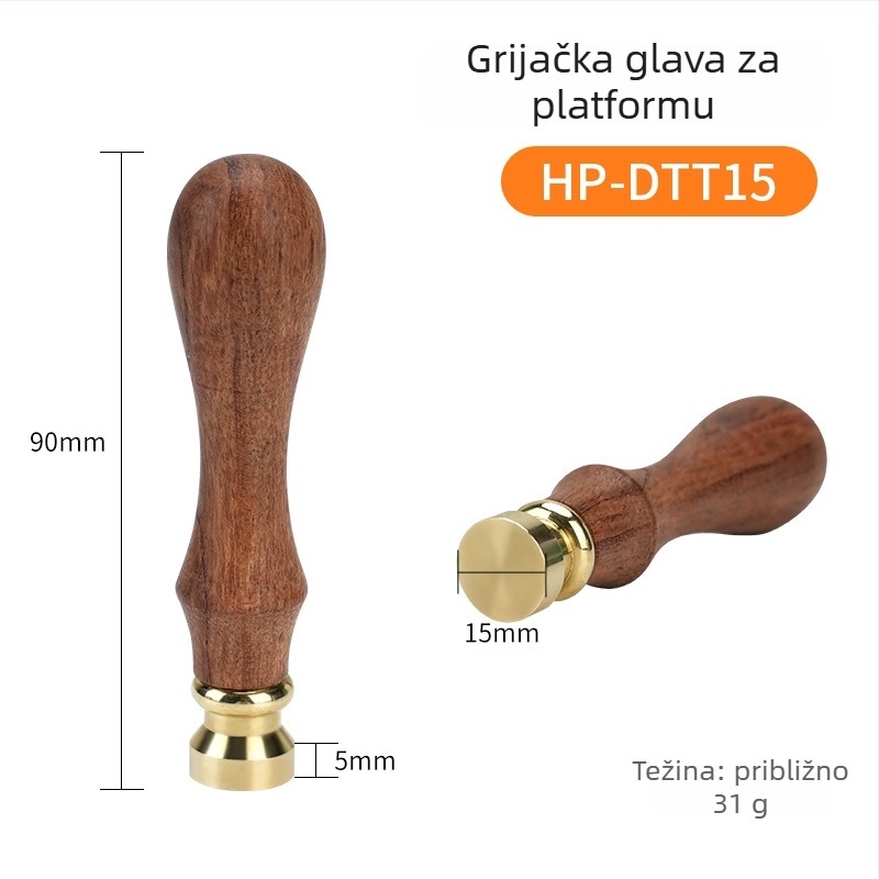 Stroj za toplinsko pečatiranje i zatvaranje folije za termičku redukciju, s drvenom ručkom, bakrenom glavom te četvrtastim ili kružnim voskom žigovima