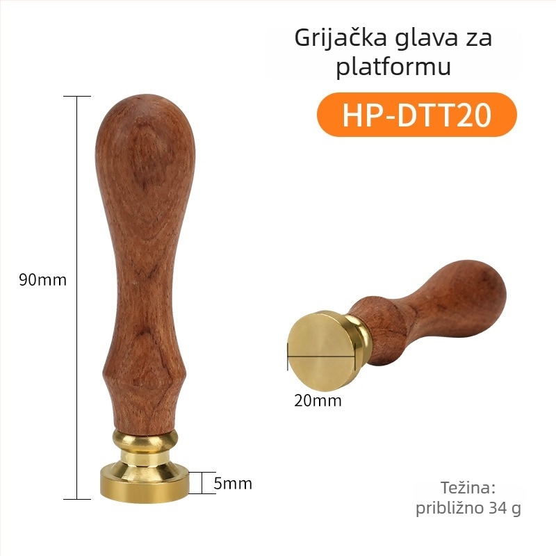 Stroj za toplinsko pečatiranje i zatvaranje folije za termičku redukciju, s drvenom ručkom, bakrenom glavom te četvrtastim ili kružnim voskom žigovima