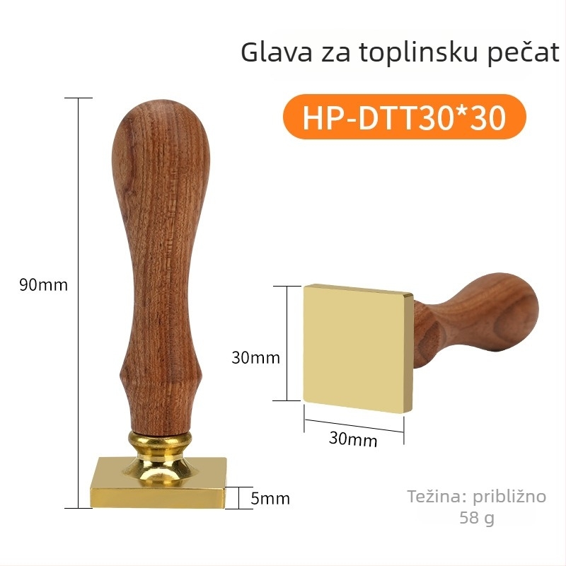 Stroj za toplinsko pečatiranje i zatvaranje folije za termičku redukciju, s drvenom ručkom, bakrenom glavom te četvrtastim ili kružnim voskom žigovima