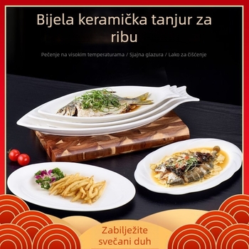 Tanij za ribu, keramika, ovalni oblik, moderan minimalistički stil, dekor pod glazurom