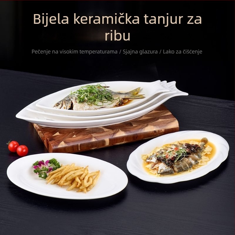 Tanij za ribu, keramika, ovalni oblik, moderan minimalistički stil, dekor pod glazurom