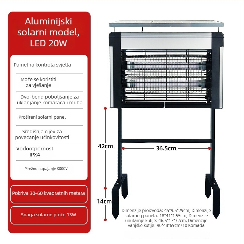 Solarna vanjska lampa za ubijanje komaraca - LED, 220V, 20W, CE certificirano, prilagodba dostupna (LED; 220V; 20W; CE)