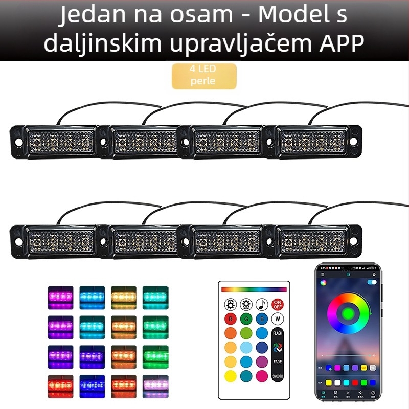 Universalno LED dnevno svjetlo za grillu kamiona s daljinskim upravljanjem putem aplikacije | Materijal: guma | Napon: 12–24V | Model: daljinsko upravljanje aplikacijom | Kompatibilno: 12–24V univerzalno