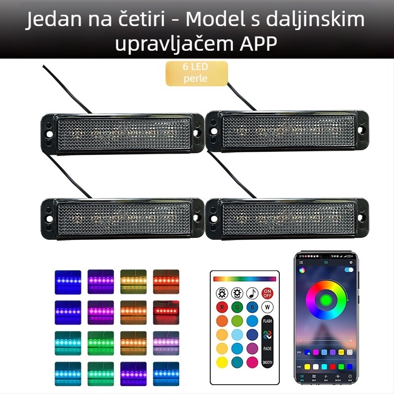 Universalno LED dnevno svjetlo za grillu kamiona s daljinskim upravljanjem putem aplikacije | Materijal: guma | Napon: 12–24V | Model: daljinsko upravljanje aplikacijom | Kompatibilno: 12–24V univerzalno