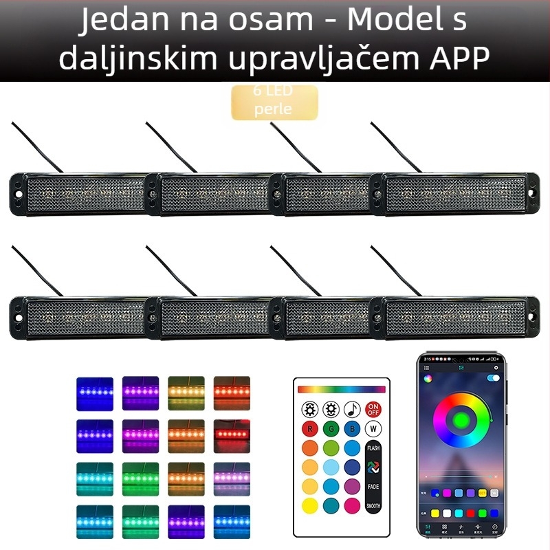 Universalno LED dnevno svjetlo za grillu kamiona s daljinskim upravljanjem putem aplikacije | Materijal: guma | Napon: 12–24V | Model: daljinsko upravljanje aplikacijom | Kompatibilno: 12–24V univerzalno