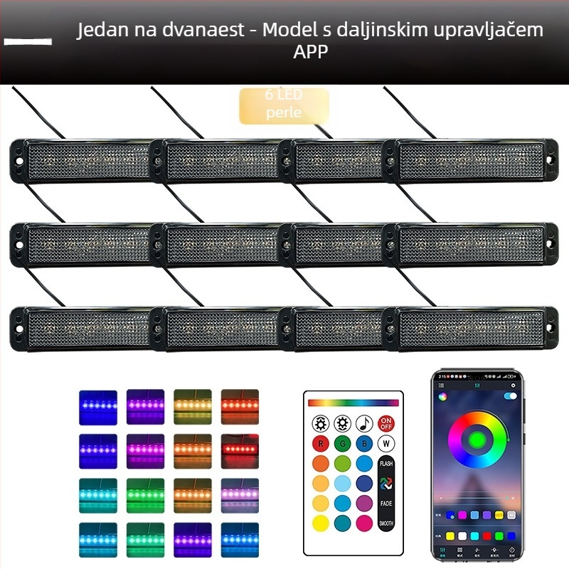 Universalno LED dnevno svjetlo za grillu kamiona s daljinskim upravljanjem putem aplikacije | Materijal: guma | Napon: 12–24V | Model: daljinsko upravljanje aplikacijom | Kompatibilno: 12–24V univerzalno