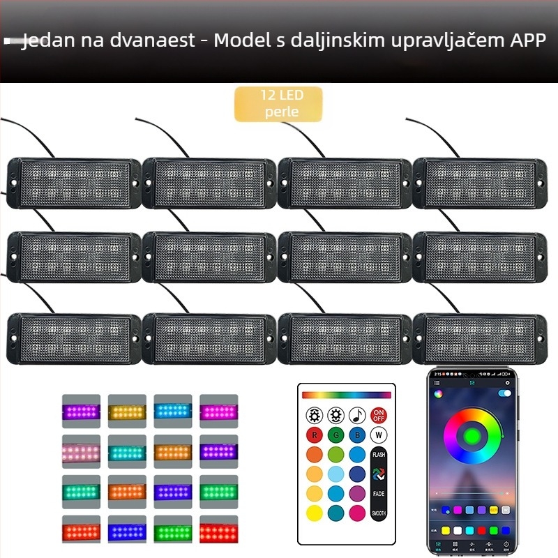 Universalno LED dnevno svjetlo za grillu kamiona s daljinskim upravljanjem putem aplikacije | Materijal: guma | Napon: 12–24V | Model: daljinsko upravljanje aplikacijom | Kompatibilno: 12–24V univerzalno