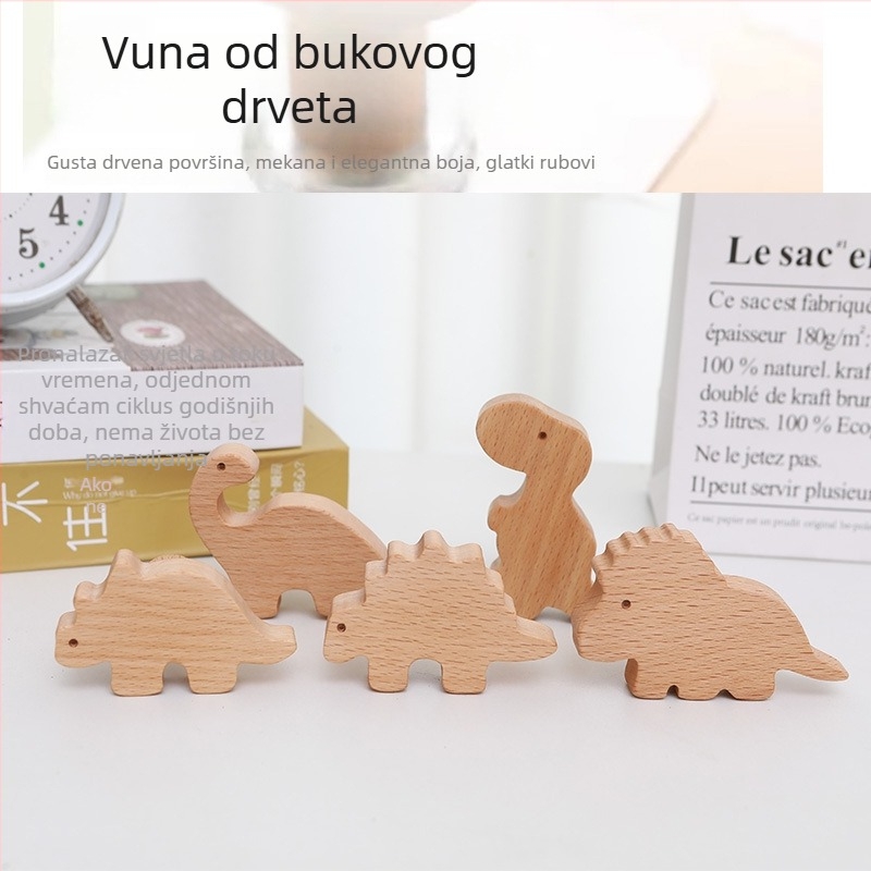 Drška za vrata ormara od drveta za dječju sobu, gravirani motiv dinosaura, nordijski stil
