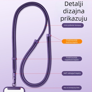 YAGEEN narukvica za telefon s podesivom duljinom, 360° rotacija, kopča za pojas protiv krađe, poliester