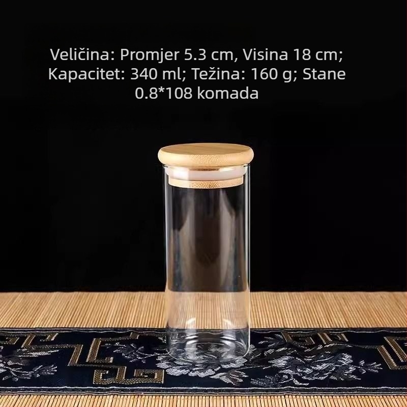 Prozirna kutija za pohranu zbirke, zatvorena staklena posuda i staklena boca, perle od agarovog drveta i narukvica, izložbena kutija od oraha