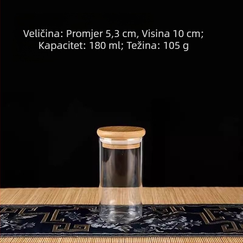 Prozirna kutija za pohranu zbirke, zatvorena staklena posuda i staklena boca, perle od agarovog drveta i narukvica, izložbena kutija od oraha