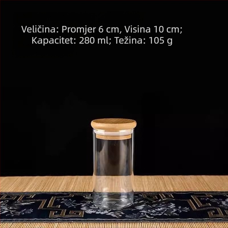 Prozirna kutija za pohranu zbirke, zatvorena staklena posuda i staklena boca, perle od agarovog drveta i narukvica, izložbena kutija od oraha
