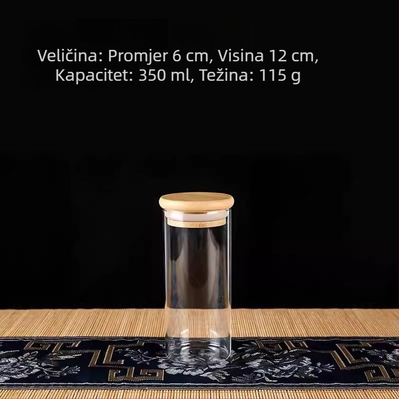 Prozirna kutija za pohranu zbirke, zatvorena staklena posuda i staklena boca, perle od agarovog drveta i narukvica, izložbena kutija od oraha