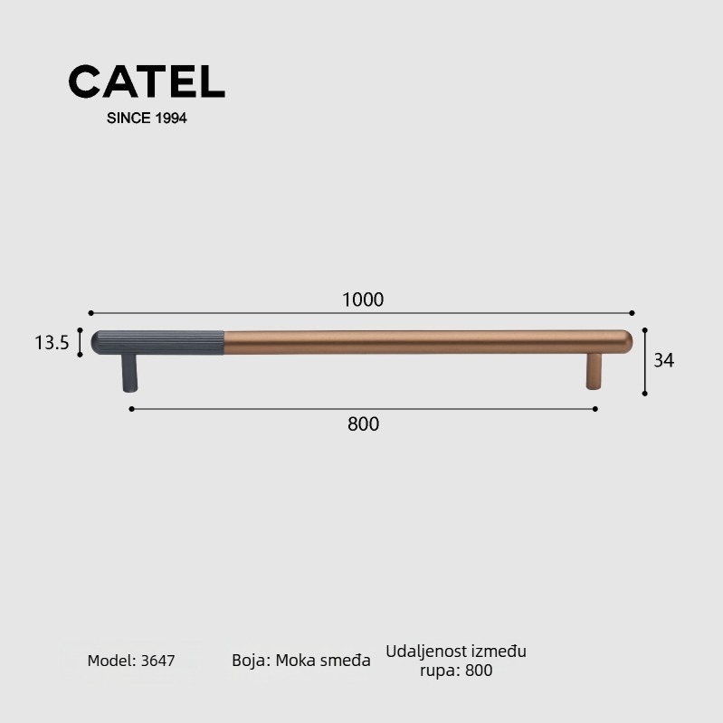 Carter 3647 – Čvrsta prilagodljiva ručka za garderobu, vrata, ormarić i ladicu od Space aluminija – moderni minimalistički stil, dugačka ručka