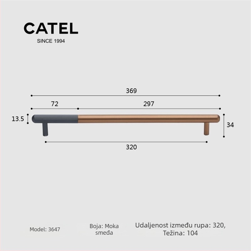 Carter 3647 – Čvrsta prilagodljiva ručka za garderobu, vrata, ormarić i ladicu od Space aluminija – moderni minimalistički stil, dugačka ručka
