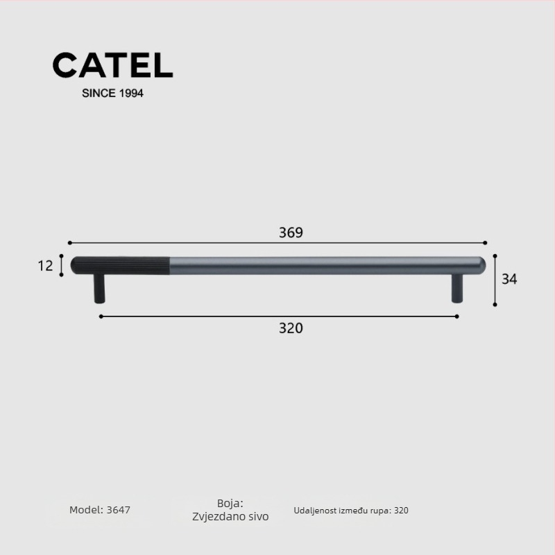 Carter 3647 – Čvrsta prilagodljiva ručka za garderobu, vrata, ormarić i ladicu od Space aluminija – moderni minimalistički stil, dugačka ručka