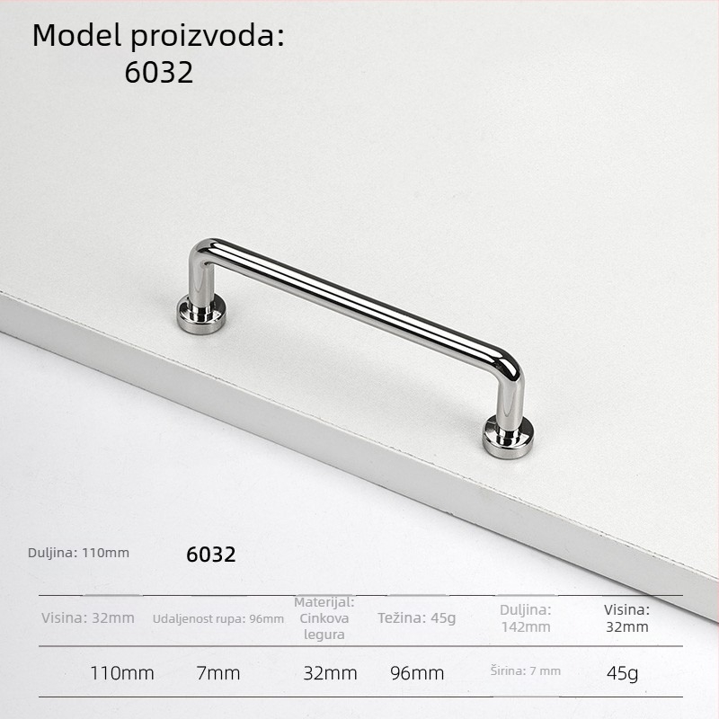 Drška za vrata ormara – cink legura, elektroplatirano, moderan minimalistički stil, modeli 5227/5837/5376/6104