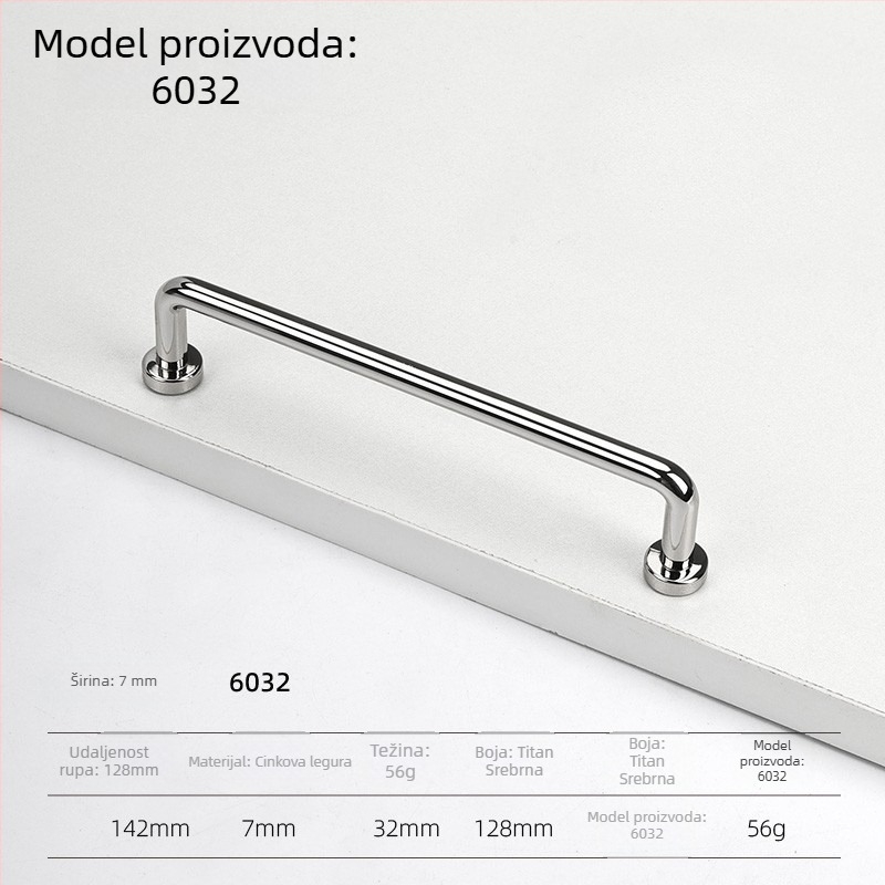 Drška za vrata ormara – cink legura, elektroplatirano, moderan minimalistički stil, modeli 5227/5837/5376/6104