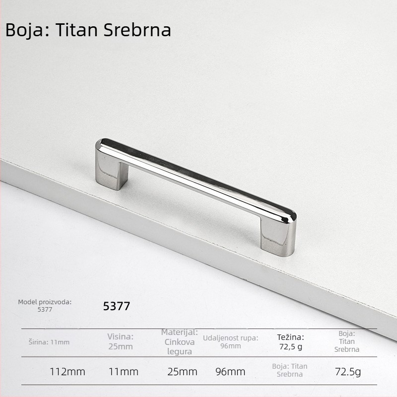 Drška za vrata ormara – cink legura, elektroplatirano, moderan minimalistički stil, modeli 5227/5837/5376/6104