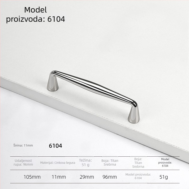 Drška za vrata ormara – cink legura, elektroplatirano, moderan minimalistički stil, modeli 5227/5837/5376/6104