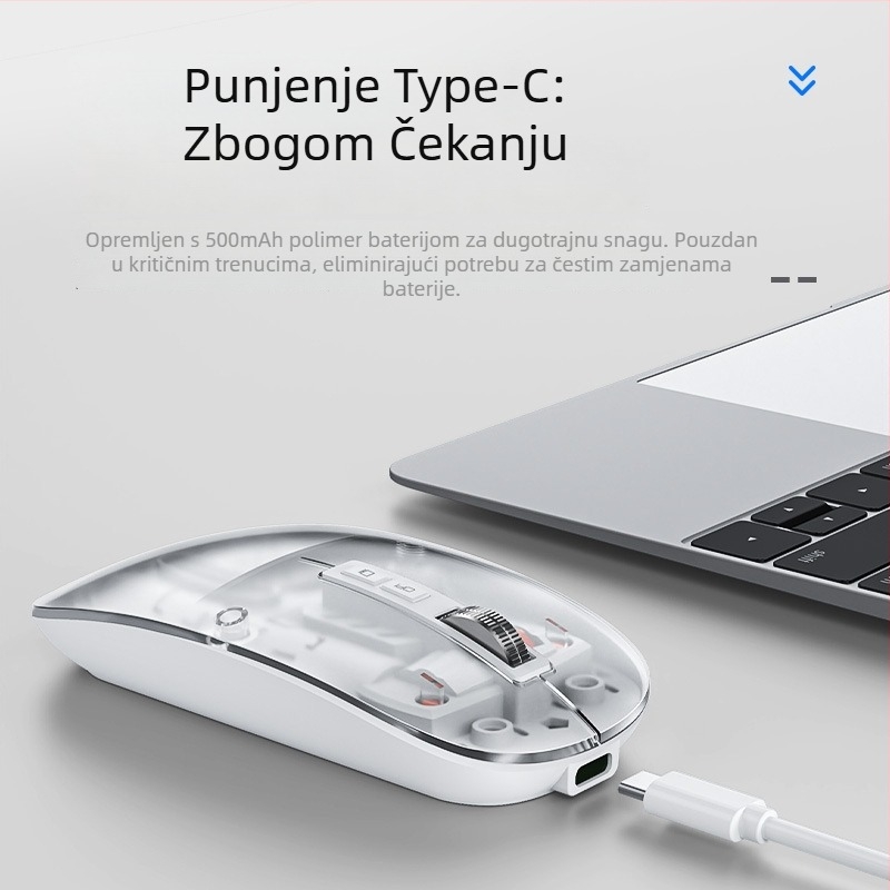 Bežična Bluetooth miša, dvomodna 2,4G/Bluetooth, 5 tipki, DPI 800/1000/1400, ergonomska, punjiva baterija 400mAh