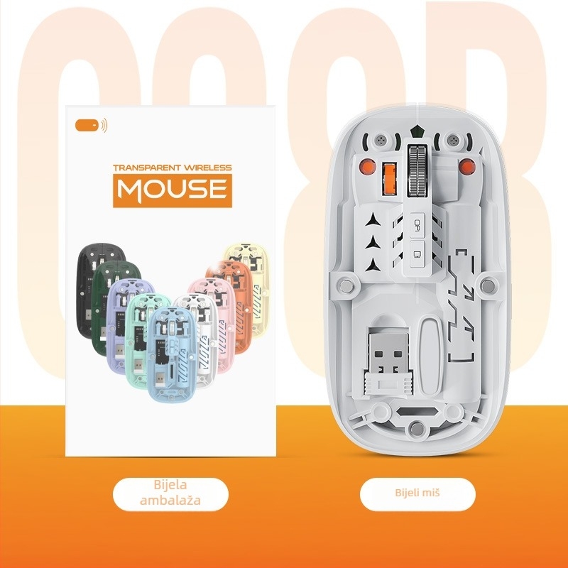 Bežična Bluetooth miša, dvomodna 2,4G/Bluetooth, 5 tipki, DPI 800/1000/1400, ergonomska, punjiva baterija 400mAh