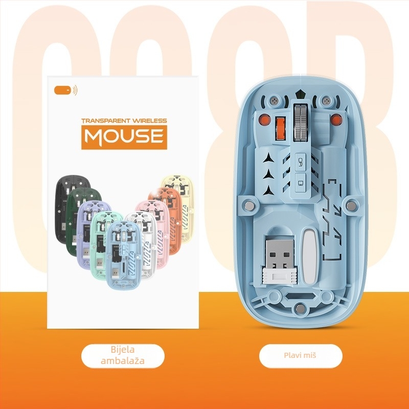 Bežična Bluetooth miša, dvomodna 2,4G/Bluetooth, 5 tipki, DPI 800/1000/1400, ergonomska, punjiva baterija 400mAh