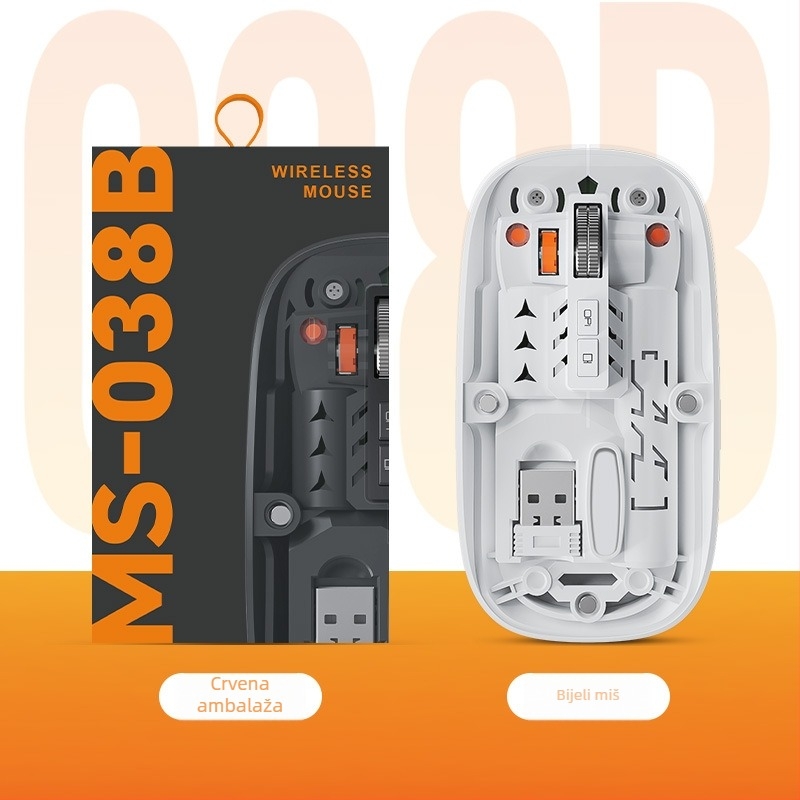 Bežična Bluetooth miša, dvomodna 2,4G/Bluetooth, 5 tipki, DPI 800/1000/1400, ergonomska, punjiva baterija 400mAh