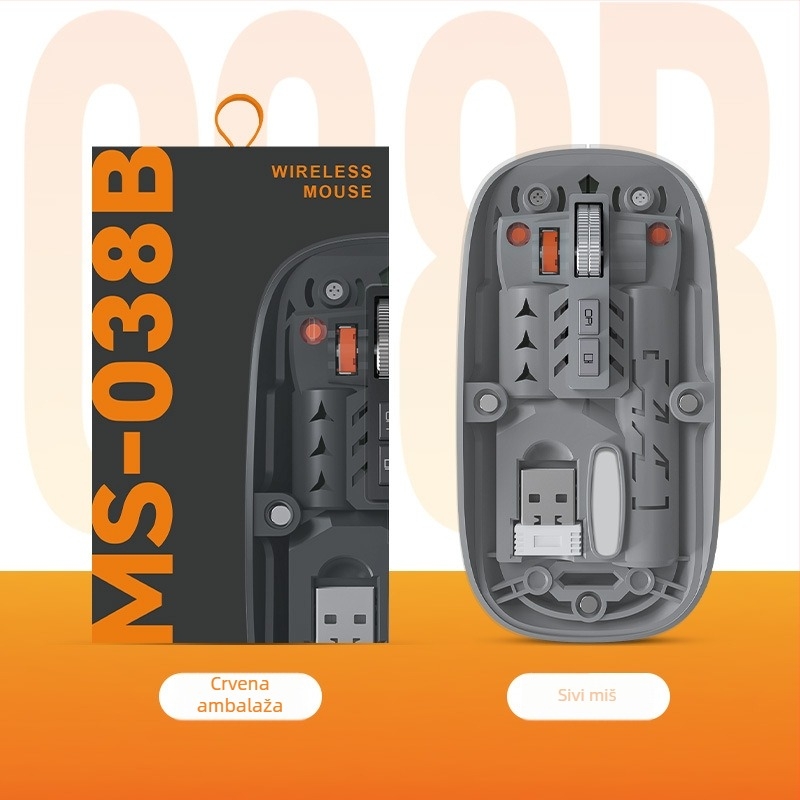 Bežična Bluetooth miša, dvomodna 2,4G/Bluetooth, 5 tipki, DPI 800/1000/1400, ergonomska, punjiva baterija 400mAh