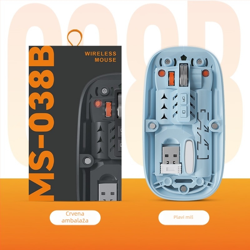 Bežična Bluetooth miša, dvomodna 2,4G/Bluetooth, 5 tipki, DPI 800/1000/1400, ergonomska, punjiva baterija 400mAh