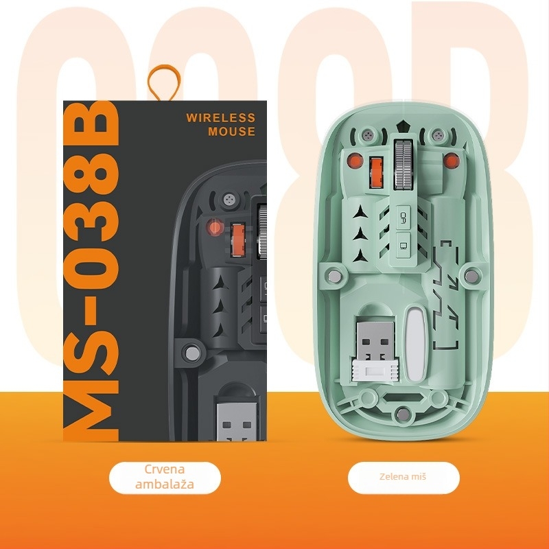 Bežična Bluetooth miša, dvomodna 2,4G/Bluetooth, 5 tipki, DPI 800/1000/1400, ergonomska, punjiva baterija 400mAh