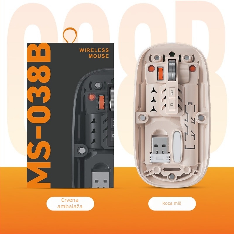 Bežična Bluetooth miša, dvomodna 2,4G/Bluetooth, 5 tipki, DPI 800/1000/1400, ergonomska, punjiva baterija 400mAh