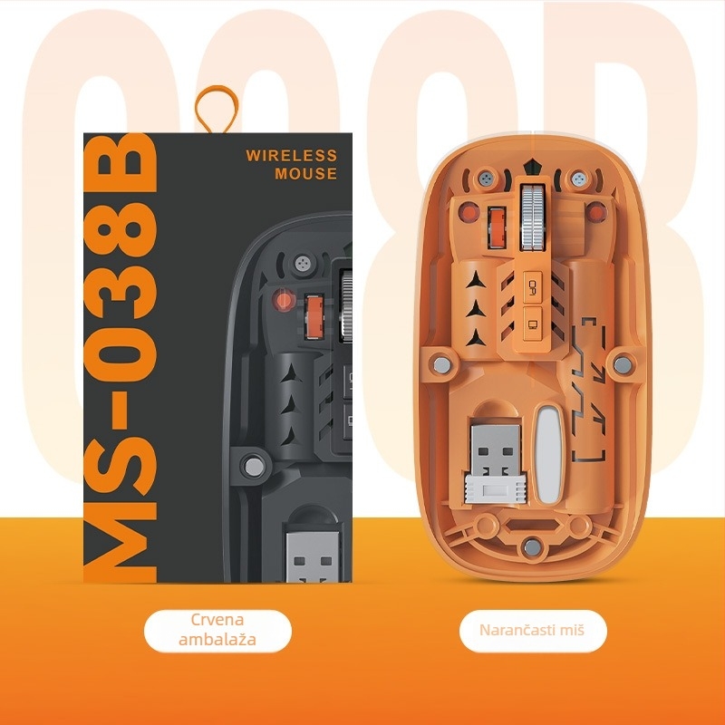 Bežična Bluetooth miša, dvomodna 2,4G/Bluetooth, 5 tipki, DPI 800/1000/1400, ergonomska, punjiva baterija 400mAh