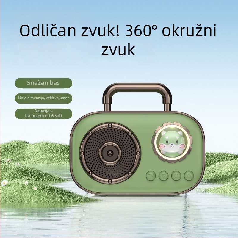 Prijenosni Bluetooth zvučnik, Bluetooth 5.3; Frekvencijski odziv 100 Hz–20 kHz; SNR ≥60 dB; Doseg 10 m; Ugrađena baterija 500–800 mAh