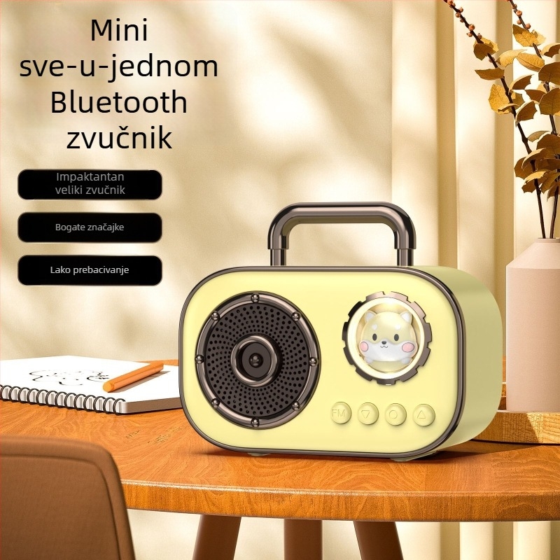 Prijenosni Bluetooth zvučnik, Bluetooth 5.3; Frekvencijski odziv 100 Hz–20 kHz; SNR ≥60 dB; Doseg 10 m; Ugrađena baterija 500–800 mAh